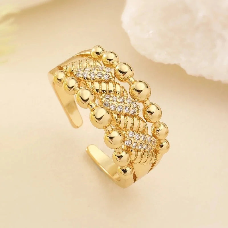 Copper Plating Inlay Geometric Zircon Open Rings