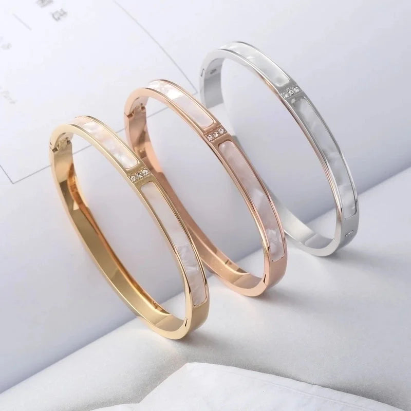 Ins Style Elegant Korean Style Geometric Stainless Steel Plating Diamond 18k Gold Plated Bangle