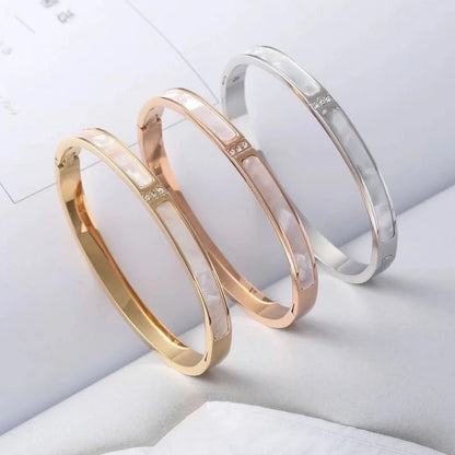 Ins Style Elegant Korean Style Geometric Stainless Steel Plating Diamond 18k Gold Plated Bangle