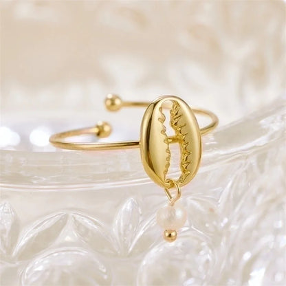 Vintage Style Minimalist Shell 304 Stainless Steel 18K Gold Plated Plating Open Rings