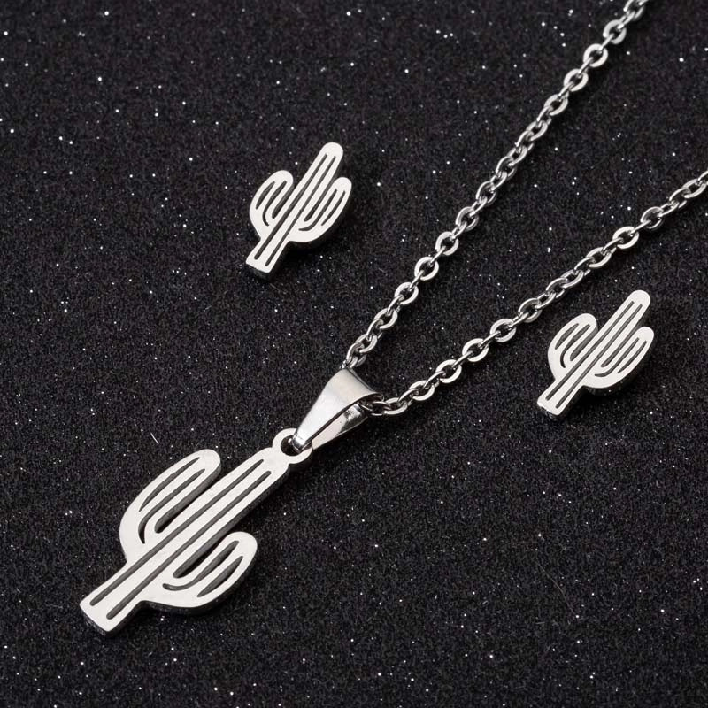 Minimalist Geometric Leaf Heart Shape Stainless Steel Plating Earrings Necklace 1 Set