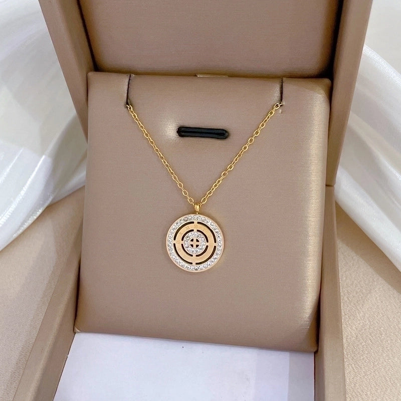 Casual Commute Geometric Titanium Steel Shell Zircon Inlay Pendant Necklace