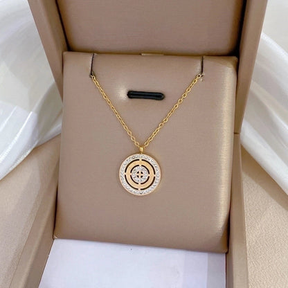 Casual Commute Geometric Titanium Steel Shell Zircon Inlay Pendant Necklace