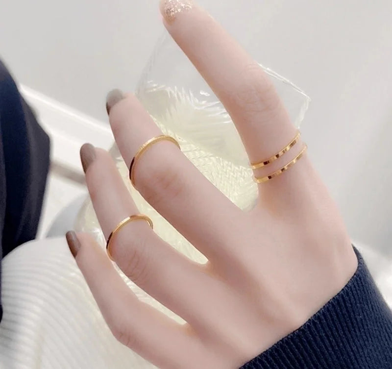 Minimalist Solid Color Titanium Steel 18K Gold Plated Polishing Rings