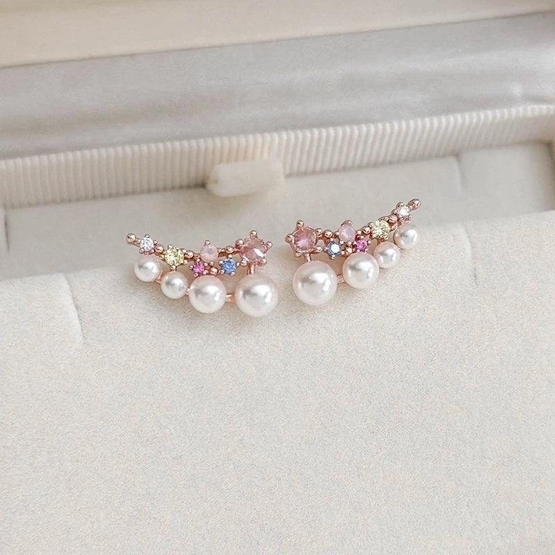 1 Pair Elegant Lady Streetwear Water Droplets Heart Shape Flower Hollow Out Inlay Steel Imitation Pearl Zircon Drop Earrings