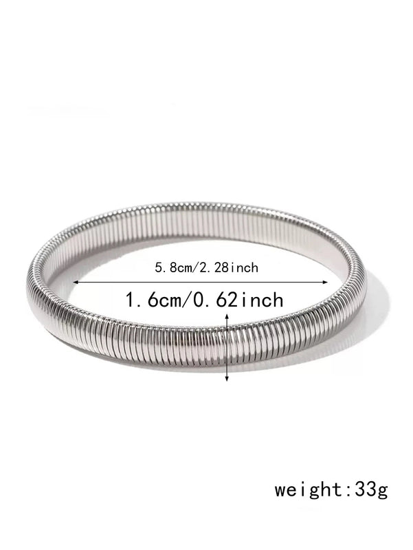 Thick Popular Jewelry Elastic Wide Titanium Steel Bracelet Female Light Luxury Niche Exaggerated Metal Vertical Stripe Ring