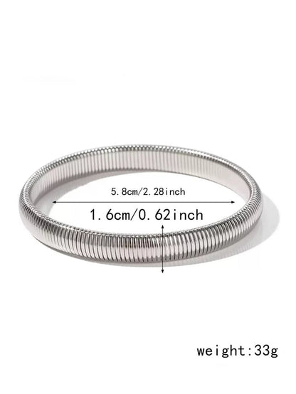 Thick Popular Jewelry Elastic Wide Titanium Steel Bracelet Female Light Luxury Niche Exaggerated Metal Vertical Stripe Ring