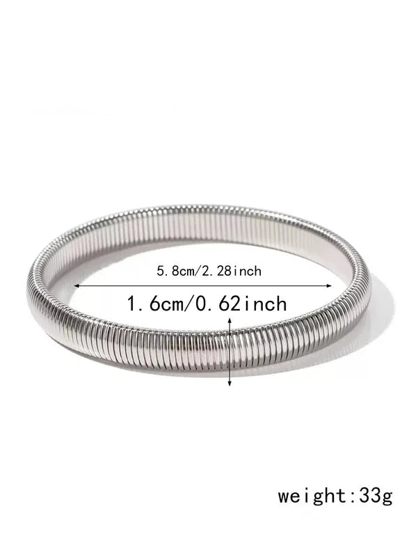 Thick Popular Jewelry Elastic Wide Titanium Steel Bracelet Female Light Luxury Niche Exaggerated Metal Vertical Stripe Ring