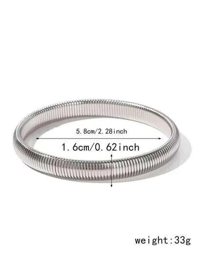 Thick Popular Jewelry Elastic Wide Titanium Steel Bracelet Female Light Luxury Niche Exaggerated Metal Vertical Stripe Ring