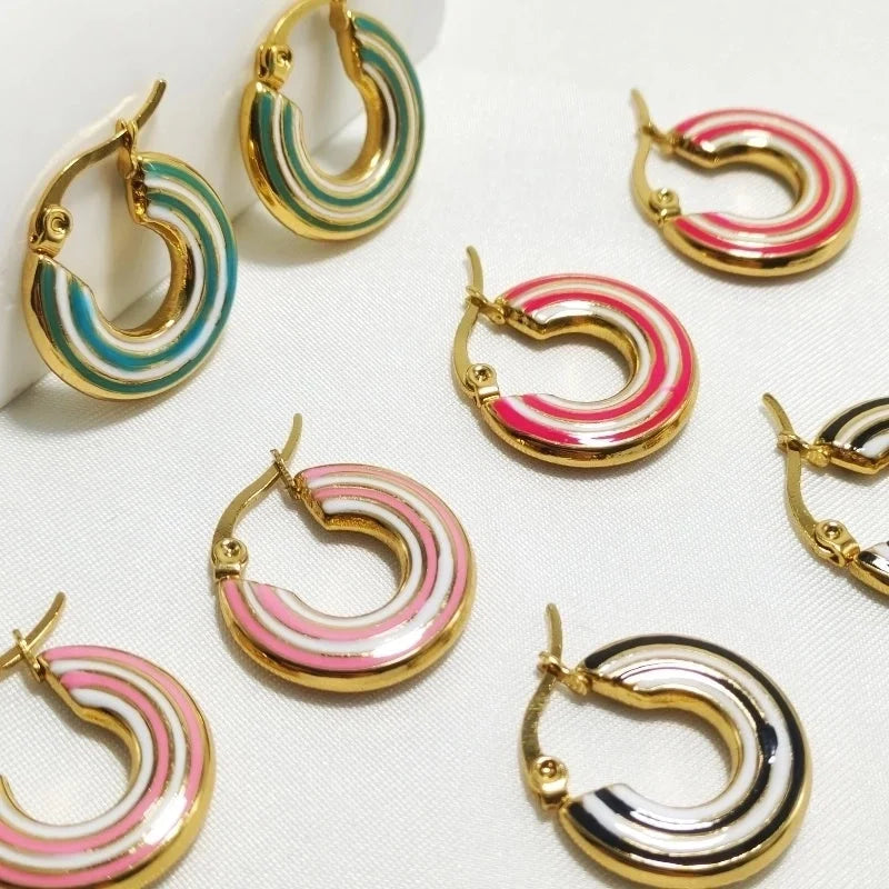 1 Pair Elegant Retro Color Block Enamel 304 Stainless Steel 18K Gold Plated Earrings
