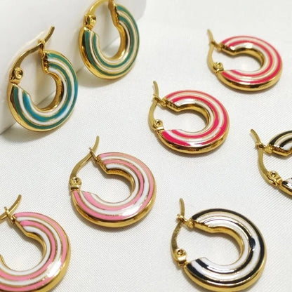1 Pair Elegant Retro Color Block Enamel 304 Stainless Steel 18K Gold Plated Earrings