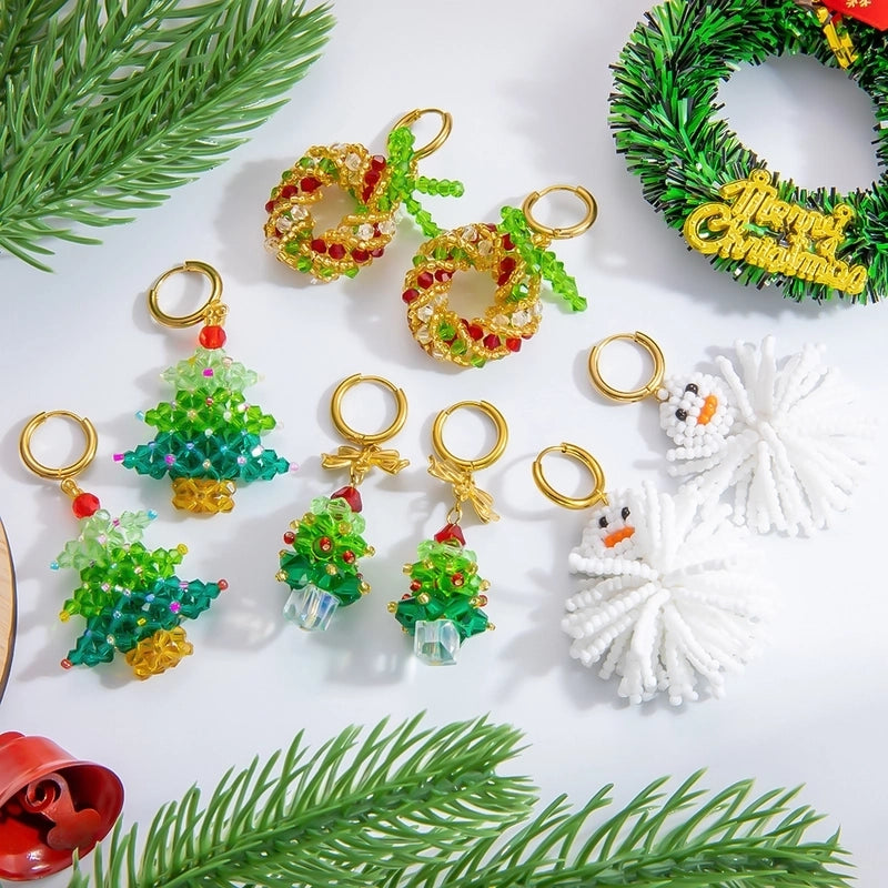 1 Pair Christmas Casual Cute Minimalist Christmas Tree Bow Knot Plating 304 Stainless Steel Artificial Crystal Earrings