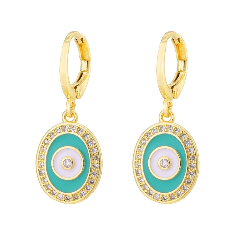 Fashion Oil Dripping Evil Eyes Copper Inlaid Zircon Plated 18k Real Gold Geometric Earrings