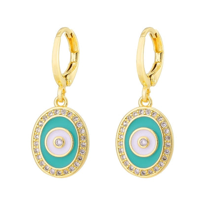 Fashion Oil Dripping Evil Eyes Copper Inlaid Zircon Plated 18k Real Gold Geometric Earrings