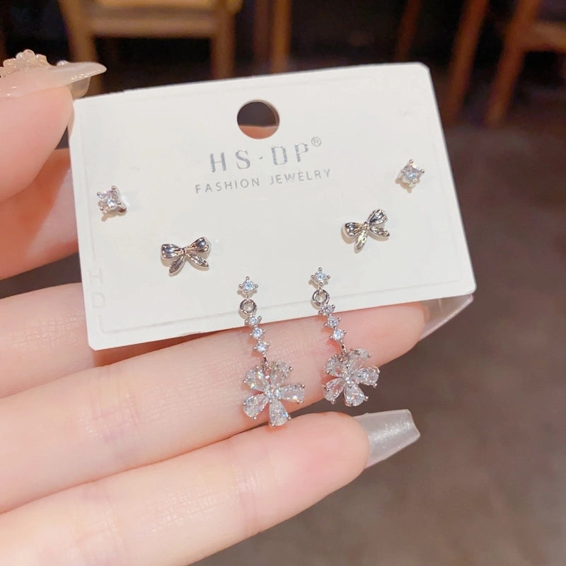 Fashion Geometric Copper Plating Artificial Pearls Zircon Earrings 3 Pairs