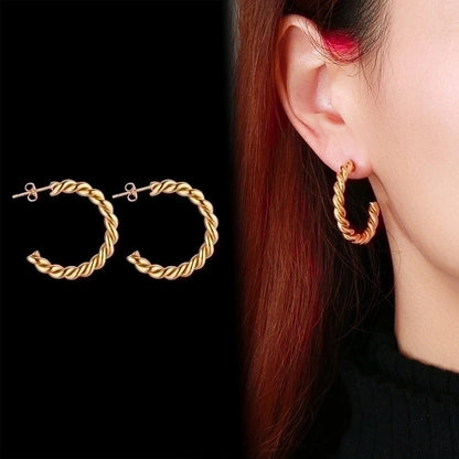 1 Pair Minimalist C Shape Plating 201 Stainless Steel Hoop Earrings Ear Studs
