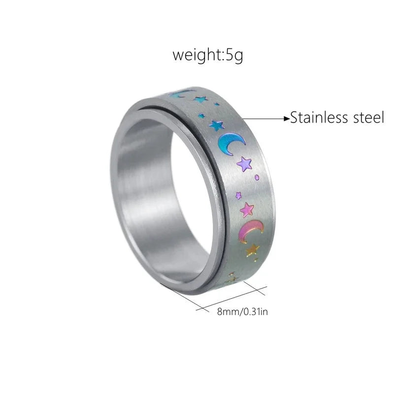 Jewelry Fashion Star Moon 304 Stainless Steel Rings