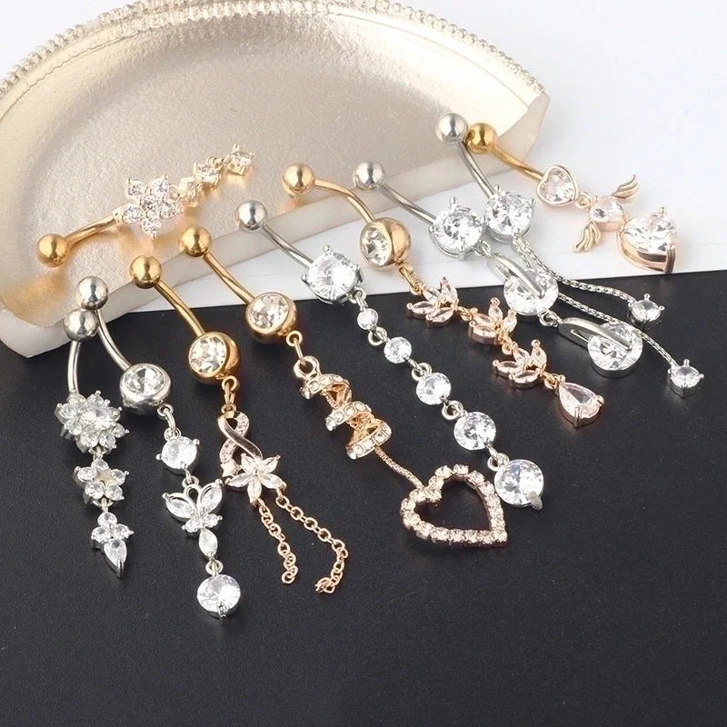 Minimalist Heart Shape Bow Knot Stainless Steel Plating Zircon Belly Ring 1 Piece