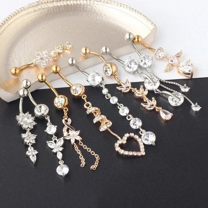 Minimalist Heart Shape Bow Knot Stainless Steel Plating Zircon Belly Ring 1 Piece