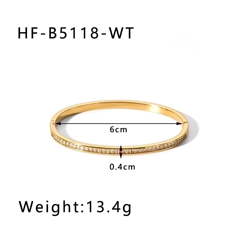 Minimalist Round Stainless Steel 18K Gold Plated Zircon Bangle In Bulk
