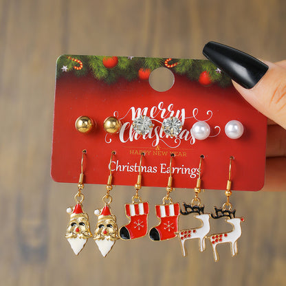 2 Pieces 1 Set Fashion Christmas Tree Santa Claus Christmas Socks Enamel Alloy Drop Earrings