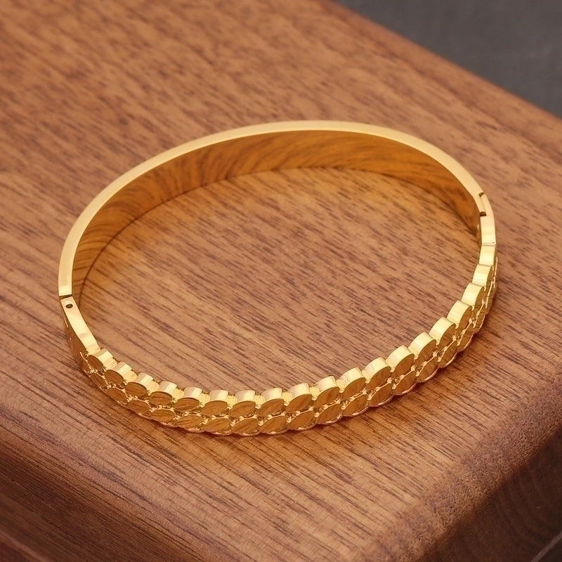 Basic Retro Modern Style Geometric Stainless Steel 18K Gold Plated Opal Bangle In Bulk