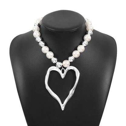 Exaggerated Beach Conch Heart Shape CCB Imitation Pearl Alloy Pendant Necklace