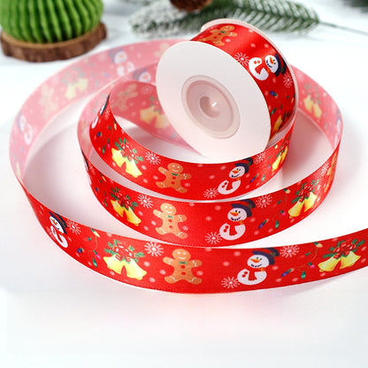 2.5cm Gold Stamping Polyester Ribbon With Flowers Bouquet Gift Wrapping Ribbon Christmas Ribbon With English Text Printed Ribbon