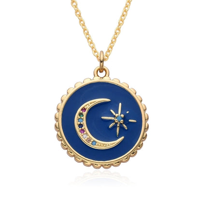 Copper Inlay Star Moon Zircon Pendant Necklace