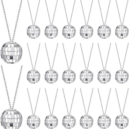2 Pieces Disco Mirror Ball Necklace Reflective 2025 Party Christmas Decoration