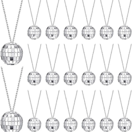2 Pieces Disco Mirror Ball Necklace Reflective 2025 Party Christmas Decoration