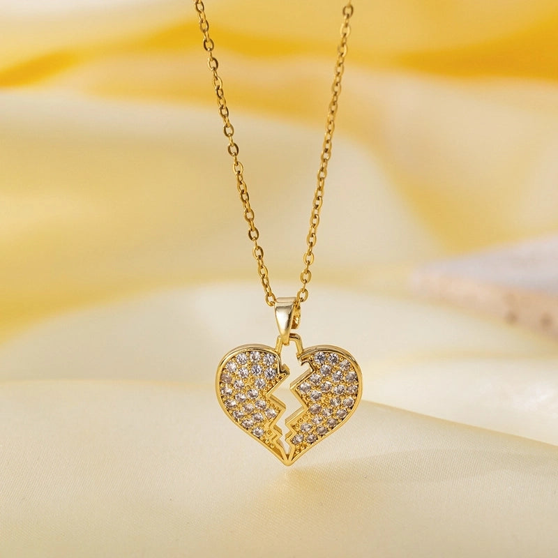 Titanium Steel Copper Plating Heart Shape Flower Bow Knot Pendant Necklace