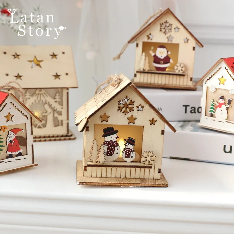 Christmas Minimalist Classic Style Christmas House Christmas Tree Wood Party Festival Hanging Ornaments Decorations Hanging Ornaments