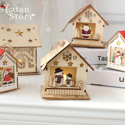 Christmas Minimalist Classic Style Christmas House Christmas Tree Wood Party Festival Hanging Ornaments Decorations Hanging Ornaments