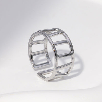 Women Minimalist Stripe Ellipse Leaf Stainless Steel Rings