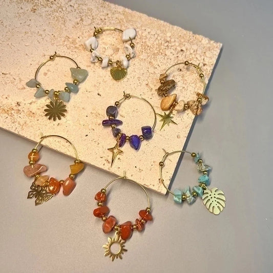 1 Pair Bohemian Leaf Sun Butterfly Stainless Steel Gravel Earrings