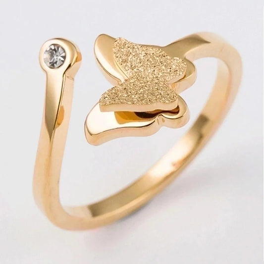 Vintage Style Butterfly 304 Stainless Steel Rhinestones 14K Gold Plated Plating Stainless Steel Rings