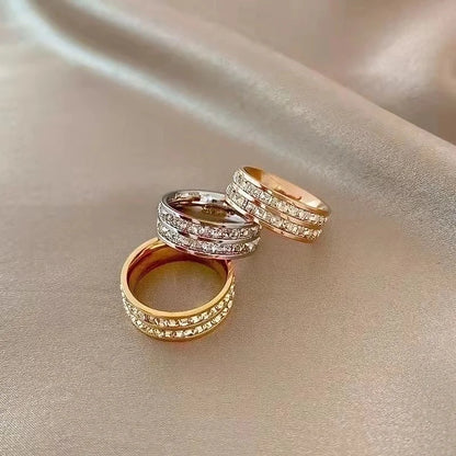 Fashion Stripe Titanium Steel Inlay Zircon Rings