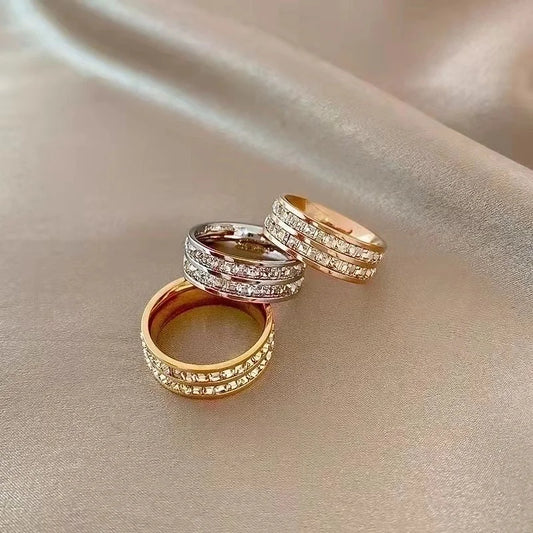 Fashion Stripe Titanium Steel Inlay Zircon Rings