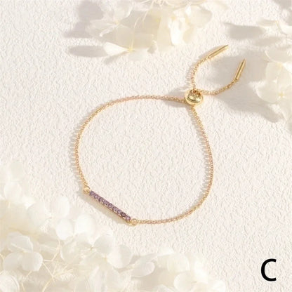 Copper 18K Gold Plated IG Style Minimalist Commute Geometric Rectangle Inlay Zircon Bracelets