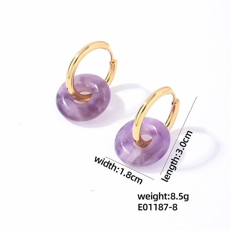 1 Pair Casual Minimalist Round Plating 304 Stainless Steel Natural Stone Earrings