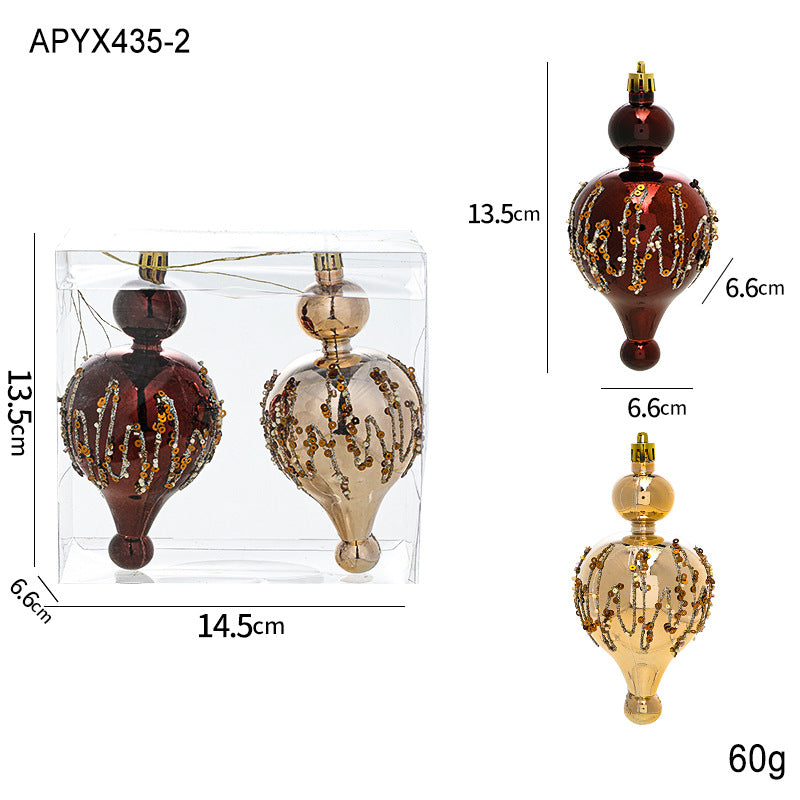 Adhesive Bead Christmas Ornaments Shiny Boxed Champagne Brown Screw Christmas Tree Decorations Hanging Ornaments