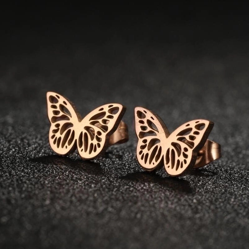 1 Pair Lady Butterfly Plating 304 Stainless Steel 18K Gold Plated Ear Studs