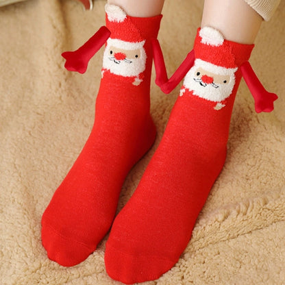 New Popular Christmas Socks Autumn And Winter Cotton Magnet Magnet Hand-holding Socks Mid-calf Length Socks In Stock