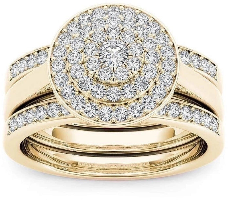 Fashion Flower Alloy Plating Artificial Gemstones Women\'S Ring Sets