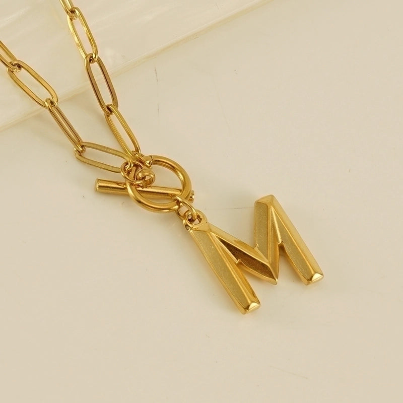 Fashion Letter 304 Stainless Steel Titanium Steel 18K Gold Plated Polishing Gold Plated Pendant Necklace