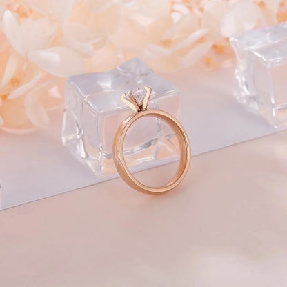 Minimalist Classic Style Solid Color Titanium Steel Rhinestones 18K Gold Plated Inlay Rings