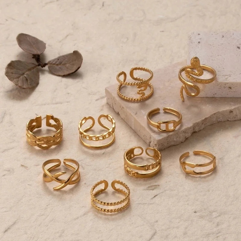 INS Style Minimalist Solid Color Snake 304 Stainless Steel Plating Hollow Out Open Ring