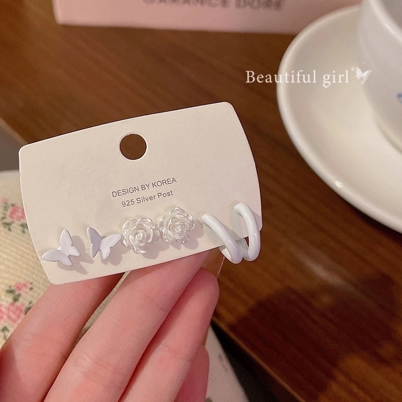 1 Set Minimalist Geometric Enamel Plating Inlay Copper Rhinestones Opal Shell Earrings