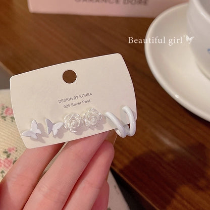 1 Set Minimalist Geometric Enamel Plating Inlay Copper Rhinestones Opal Shell Earrings